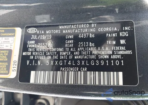 2020 Kia Optima Lx from USA, damaged, VIN 5XXGT4L3XLG391101